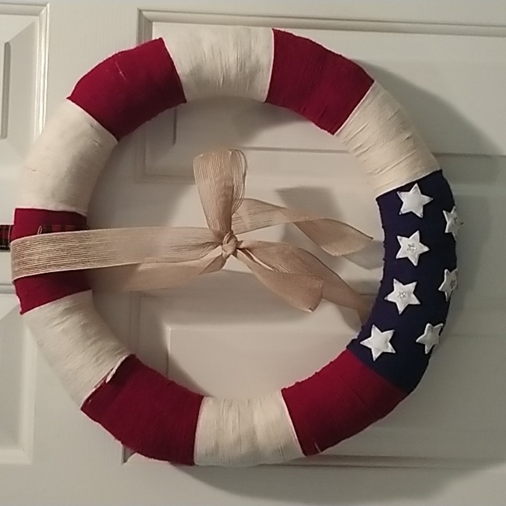 Red White (Cream)& Blue Wreath/Hanging Plaque and Cowboy Hat